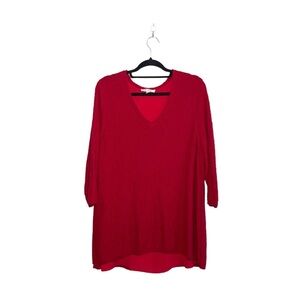 Two by Vince Camuto Red Split Back V-neck Knit Sweater 2X Women’s